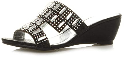 AJVANI Dam damer medelhög låg klack kil peeptoe utskuren diamantsandaler skor storlek, Svart 2, 38 EU