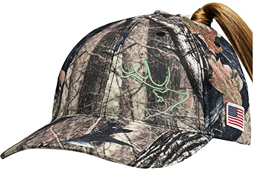 EDTREK Womens Performance Cap Hat with Ponytail Hole - Camo and Blaze Orange Hunting Hats (in Deep Camo)