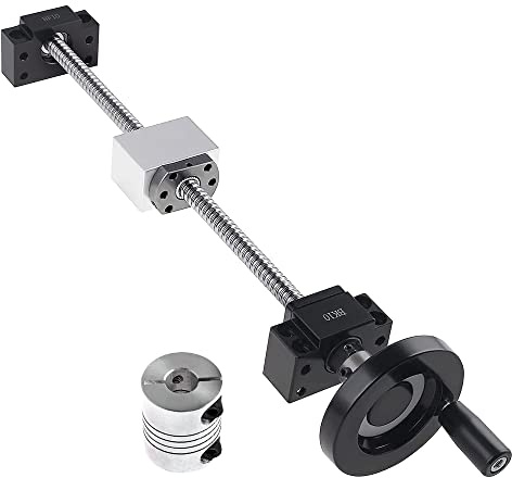 CNCMANS SFU1204 - Juego de husillo de bolas de 250 mm, 12 mm, husillo roscado de acero inoxidable, guía lineal con soporte BK10/BF10 + volante de mano de 8 x 80 mm, embrague+carcasa de tuerca