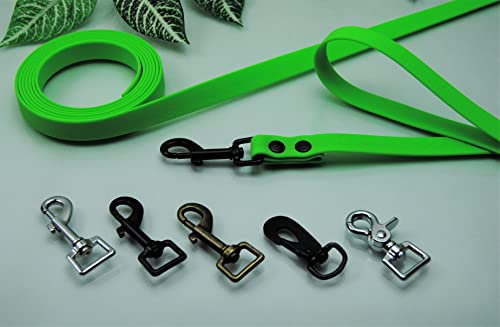 Hundeleine Gummi PVC 20mm Neon-Grün (2m ohne Schlaufe, Karabiner: Scheren-Haken (Silber))