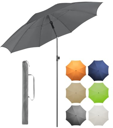 FARE Sonnenschirm Gr. L - 200 cm Durchmesser - UV-Schutz 50+ für Balkon Garten Terrasse Sommer - Titan-Finish Knickvorrichtung Drehfeststeller inkl. Tragetasche (grau)