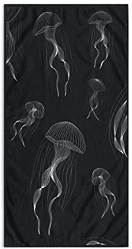 DecoKing Strandtuch groß 90x180 cm Strandlaken 100% Baumwolle Frottee Velours Badetuch Pflegeleicht weich und saugfähig Schnelltrocknendes Strand Handtuch dunkelblau Jellyfish