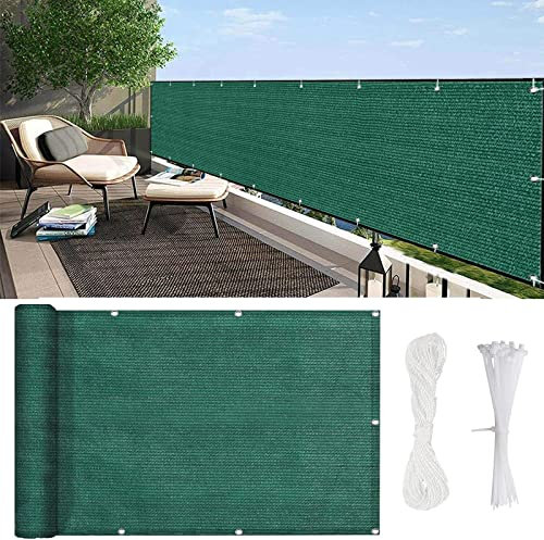 YUANZHI Balkon Sichtschutz Balkonverkleidung 120 x 850 cm Windschutz Staubschutz Balkonbespannung Sichtschutz mit Ösen und Kordel für Balkongeländer Garten, Dunkelgrün