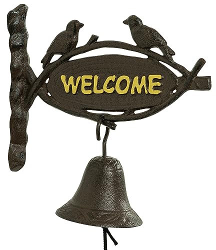 Woodside Cast Iron Door Bell with Welcome Sign, Classic/Antique/Vintage Style for Front Door and Garden, Decorative & Functional