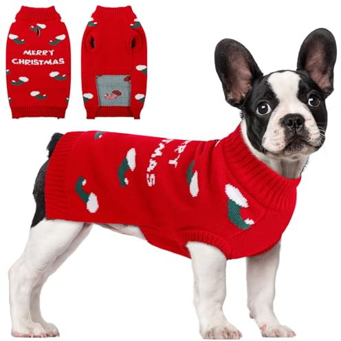 CITÉTOILE Hundepullover Weihnachten Strickpulli für Klein Mittl Hunde S | Weicher Winter Strick, Weihnachtsstrumpf Design, Geeignet für Mops & Malteser, Dackel, Warme Welpenkleidung für Festtage