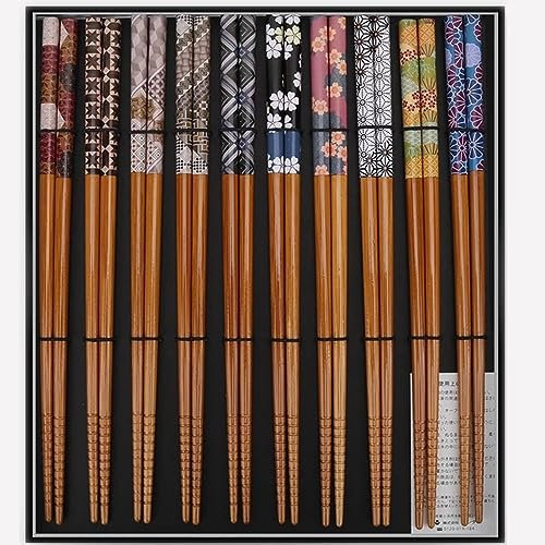 Bacchette Coreane Set di Bacchette in bambù Antiscivolo riutilizzabili USA e Getta da 10 Paia in Stile Giapponese da 22,5 cm