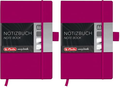Herlitz 11369154 Notizbuch my.book Classic A6, 96 Blatt, kariert, berry (Packung mit 2)