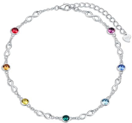 AOBOCO Fußkettchen Sterling Silber 925 Damen Perlen Fusskettchen mit Kristalle 28 cm (Unendlichkeit)