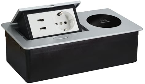 CHENGPI Unterputz Steckdose mit kabellosem Laden,Unterputz-Steckdosenleiste mit Steckdosen,Versenkbare Steckdose mit 2 USB,Platzsparende Steckdosenleiste für Küche,Büro und Arbeitsplatte