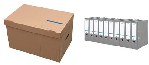 Elba Archiv-Box Tric System, naturbraun, 10er Pack Ordner A4, Smart Pro, 8 cm breit, Kunststoff außen, grau, 10er Pack
