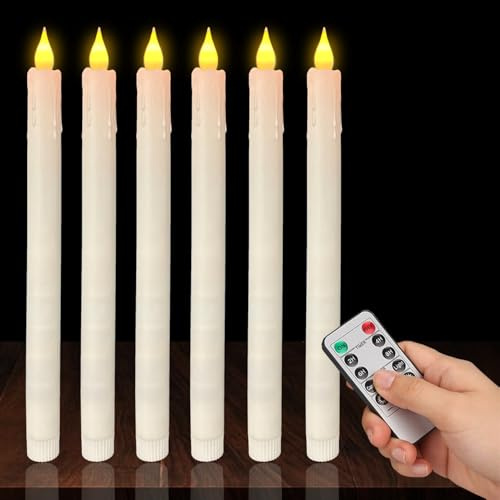 MOLVCE Stångljus LED med timerfunktion, 6 stycken 3D dimbara LED stavljus flimrande låga med fjärrkontroll, batteridrivna flamlösa ljus, vitt för jul, fest, heminredning