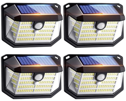 Luci Solari da Giardino, 230LED+3 Modalità+270°Super Luminoso Faretti Solari a Led da Esterno, 2200mAh Faro Led Esterno con Pannello Solare,IP65 Faretto Led da Esterno Solare Luce Solare Led Esterno