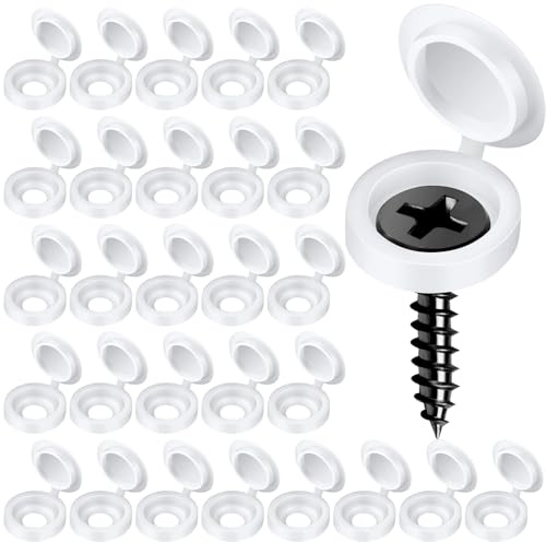White Screw Caps,150 PCS Folding Screw Cover Cap Snap Washer Covers Flip Tops Hinged Screw Cover Caps for Covering Screw Heads Screw Protection, SLGM150SB