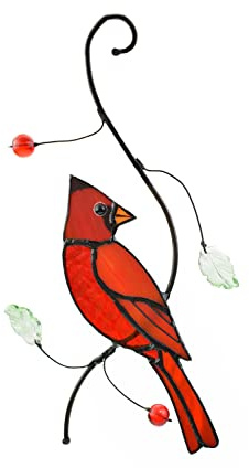 Cute Birds Stained Glass Suncatcher Birds Stained Glass Window Hangings for Home Decor (Cardinal)