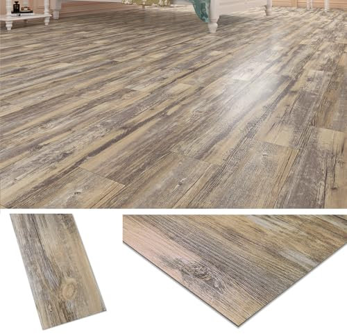 Livelynine Pavimento PVC Adesivo Vinile Legno Rovere Pavimento Adesivo Effetto Legno Marrone Grigio Chiaro 90x15CM Piastrelle Adesive Pavimento Parquet Adesivo per Bagno Cucina Soggiorno, 18 Pezzi