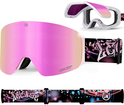 Skibrille Herren - Snowboard Brille Damen, Innovatives Flip-Up-Design Verspiegelt Ski Brille, Rahmenlose Breitere Sicht Schneebrille - Magnetische & Anti-Fog Snowboardbrille - UV400 Helm Schneebrille