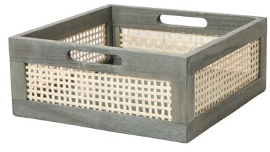 GYASVWU Gray wooden storage baskets with handle,square bamboo baskets for Organizing,decorative storage baskets for shelves,toy storage basket,towel baskets,gift baskets empty (Gray)