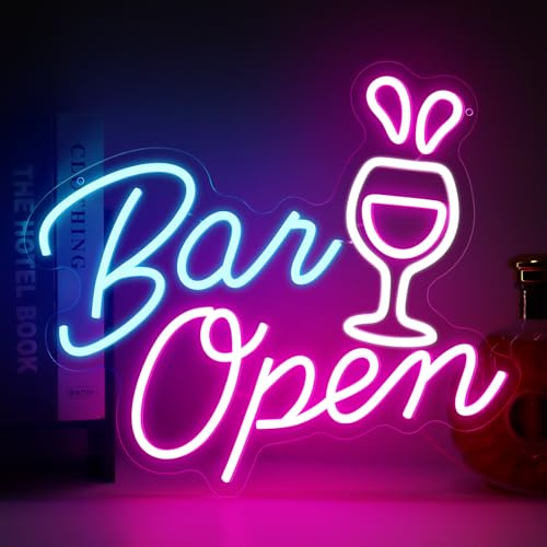 inShareplus Bar Open Neon Schild, Led Schild in Form eines Weinglases, Dimmbar Bar Schild mit USB-Betrieb, Leuchtreklame für Bar, Hausbar, Club, Bistro, Party, Open Sign für Wanddekoration