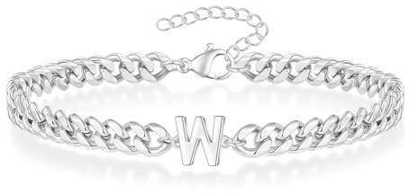 Angelra Pulseras de cadena de eslabones cubanos con inicial de plata para hombres, regalos de Navidad, pulsera de letras significativas para mujeres, regalos únicos para el día del padre para marido