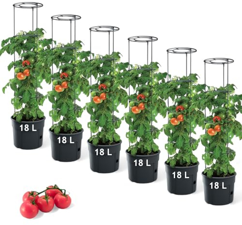 MELTOM Tomatenpflanztopf mit Rankhilfe – Ideal für die Tomatenzucht, Pflanzenaufzucht-Turm mit Stütze für stabile Pflanzen, erhältlich in 3 Größen: 12L, 18L, 28L. (6, 18 L)