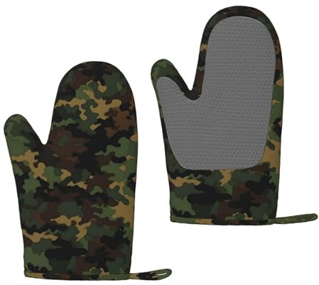 Camouflage Pattern Oven Mitts Set of 2 Heat Resistant Silicone Oven Gloves with Soft Lining Non-Slip Kitchen Cooking Mitt Long Waterproof Potholders Kitchen Essentials