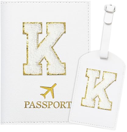ZVRSUA Reisepasshülle Kofferanhänger Set mit Buchstabe, Reisepasshülle Personalisiert mit Namen, Passport Hülle Weiß, Travel Passport，Ausweistaschen，Geschenk für Frauen/Teenager/Mädchen/Kind (K)