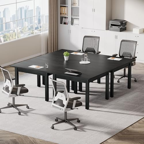 Tribesigns 6.57 ft Conference Table for 8-10 People, Wooden Small Square Meeting Seminar Table, Modern Boardroom Desk with Solid Wood Legs and Thickened Tabletop for Office Room (4, Black)