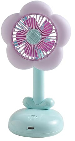 Fiauli Ventilador compacto de escritorio pequeño con motor cepillado, flujo de aire fuerte, bajo ruido, recargable por USB, diseño en forma de flor, ideal para oficina, color azul