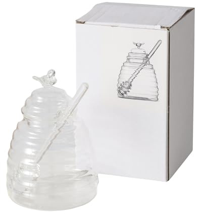 BOLTZE Bocal de conservation Honey - En verre - Couleur : transparent - Hauteur : 14,5 cm - Diamètre : 10 cm - Capacité : 500 ml - Rond - Avec couvercle - Fait à la main - 2054344