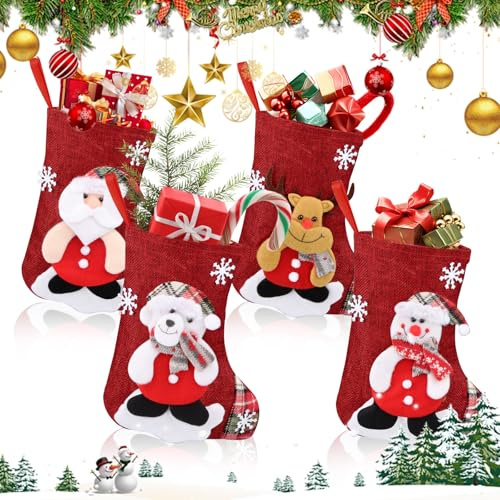 Dawumin Nikolaus Strumpf Personalisiert Deko 4er Set Kaminsocken Weihnachten 23cm Große Weihnachtsstiefel Weihnachtssocken, Weihnachtsstrümpfe Weihnachtsdekorationen (4pcs)
