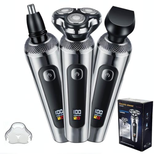 Shaver for Men 3-in-1 Electric Razor for Men, Beard Nose & Sideburn Trimmer, Waterproof Electric Shaver with Turbo LED Display, Wired & Wireless Charging Gift for Husband