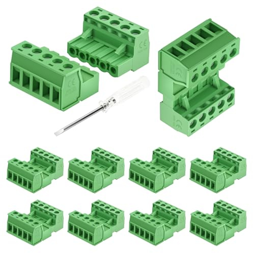 GAGIRA Set di 10 morsettiere assortite, 5P, 15 A, 300 V, passo 5,08 mm, montaggio su PCB con morsettiera a vite, connettori per 12AWG
