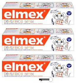 Elmex - Pasta per bambini da 0 a 6 anni, con ridotta concentrazione di fluori di ammina per proteggere il tè dei bambini, anticaria, 0% dyes, 50 ml, confezione da 3, + anello portachiavi gratuito