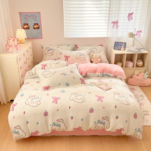 CinYana Cute Puppy Duvet Cover Set Colorful Polka Dot Bow Pattern Fluffy Duvet Cover Kawaii Cartoon Comforter Cover Soft Kids Duvet Cover Twin Size Bedding Set(Puppy,Twin)
