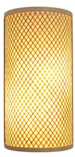 OUUED Handcrafted Bamboo Wall Sconce, Natural Woven Half-Cylinder Shade, Dual E27 Base, Plated Accents, Rustic Boho Soft Ambient Light for Bedroom, Living Room, Dining Room, Hallway
