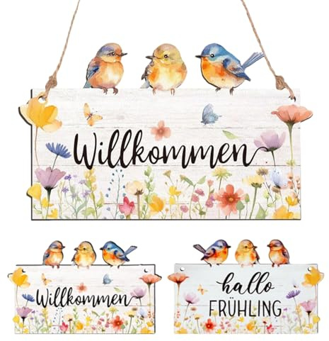 Türschild Willkommen Schild,Frühlingsdeko,Türkranz Herzlich Willkommen,Ostern Deko,Frühlingstürkränze,Mode Türkranz Frühling Außen,Retro-Holz,Geeignet Für Die Dekoration Von Haus Garten Und Außentüren