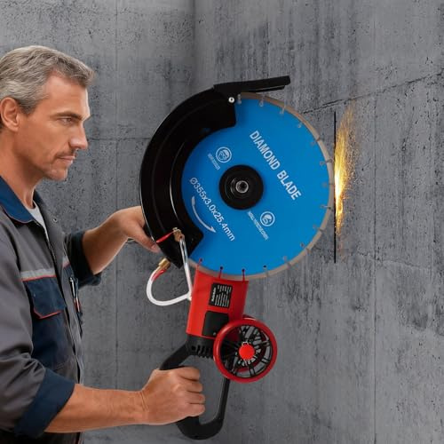Sierra eléctrica de hormigón de 3,5 kW, 3800 rpm, sierra circular de alto rendimiento, corte en húmedo y seco, sierra de muro para granito/mármol/ladrillo, con ruedas auxiliares, bomba de agua y
