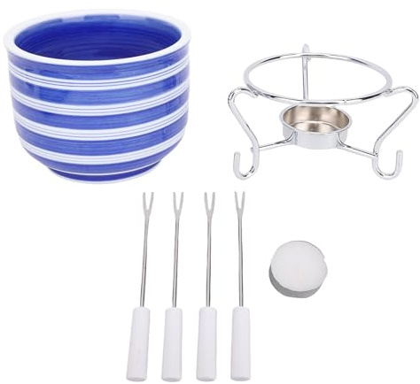 TOPINCN Pot à Fondue en Céramique, Fondoir au Chocolat et au Fromage avec Support en Fer, Design Européen Peint à la Main pour les Réunions de Famille