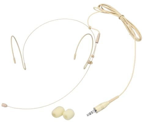 sourcing map Ear Hook Headset Microphone, Double Over Ear Set Hanging Omnidirectional Wired Audio Condenser Microphone Headset with Standard 3.5mm TRS Plug 3.9ft Cable, Beige