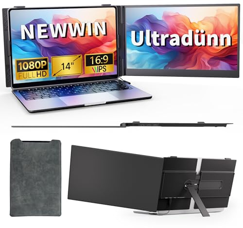 Newwin Double Ecran PC Portable Ultra Mince Léger 14,01 FHD 1080P IPS Extension Ecran PC Portable Moniteur Ecran Supplémentaire pour 13,3-17 Ordinateur Portable Compatible avec Windows MacBook