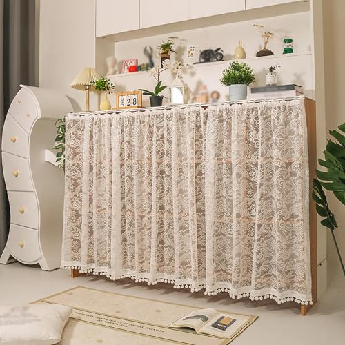 GDDUOYUE Kurzer transparenter Schrankvorhang aus Stoff – Staubschutz für Regale, Sichtschutz unter Waschbecken & Privatsphäre-Vorhang für Küche, Büro,E,W39in(100cm)/H28in(70cm)