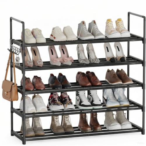 Orgahome Schuhregal 5 Ebenen, Metall Schuhständer, Schuhaufbewahrung, Schuh-Organizer, platzsparend, aufrecht oder umgedreht, für bis zu 20-30 Paar Schuhe, stapelbar, Flur, schwarz