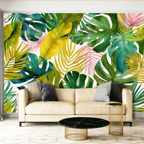 Papier peint intissé 200 x 140 cm Décoration murale pour salon, Feuilles de palmier tropicales fraîches Moderne Décoration Coucher Bureau Salle Fond Décor TV Vert