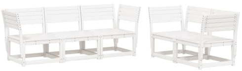 Qnhdfrt 5-TLG. Garten-Sofagarnitur aus massivem Kiefernholz, weißes Lounge-Set für Terrasse und Garten, modulares Sitzgruppen-Set inkl. 4 Eckelementen und 1 Mittelsofa