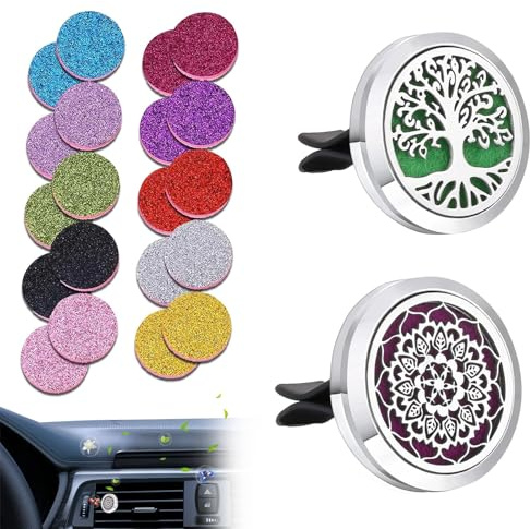 Diffuseur de parfum de voiture 2 pièces en acier inoxydable 316L avec 20 tampons rechargeables, pour huiles essentielles ou spray, relaxant, facile à utiliser, sécurité et style