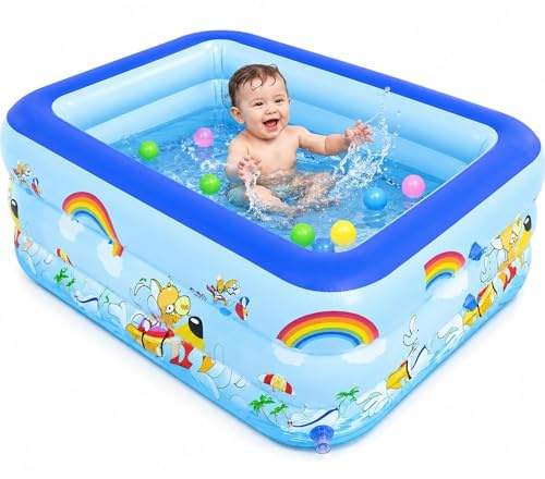 Piscina Gonfiabile Per Bambini Rettangolare Con Valvola Di Scarico, Piscinetta Spessa Da Giardino E Terrazzo, Utilizzabile Anche Come Piscina Di Palline, Per Bimbi 6-36 Me-si, 150x105x55cm