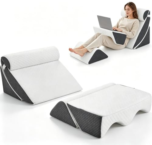 Normodic Lot de 5 Oreillers Orthopédiques en Mousse Mémoire, Coussin Incliné Lit avec 2 Coussins de Jambes et Coussin Cervical, Anti-Reflux et Ronflement pour Post-Chirurgie, Soutien Dos et Jambes