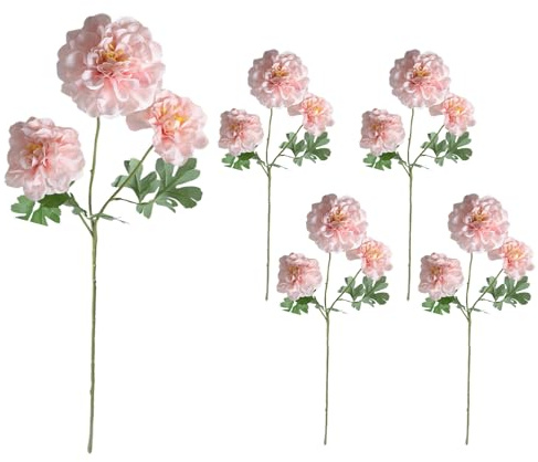 Fiori Artificiali, gerani, Set di 5 Rami di Fiori in Seta Finta con 3 Teste di gerani, gerani Artificiali realistici per la casa, Tavolo, Vaso, Composizione Floreale (B)