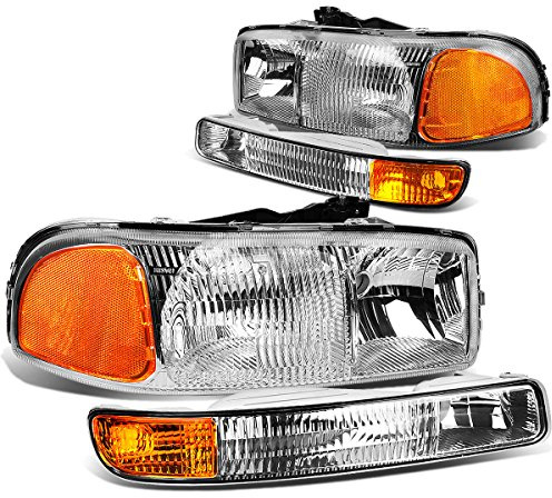 Auto Dynasty Headlights Assembly Compatible with 1999-2007 GMC Sierra Yukon 1500 2500 3500 GMT800 Sierra C3, 4Pcs Headlamps w/Bumper Lamps, Driver and Passenger Side, Chrome Housing