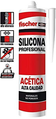 fischer - Silicona Blanca Acética Profesional 300ml | Sellador para Superficies No Porosas | Resistente al Agua y Moho | Uso en Baños y Acristalamientos | Aplicación con Pistola